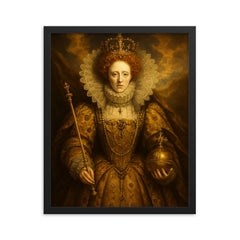 Epic Elizabeth I portrait framed print on a plain backdrop in size 16"x20".