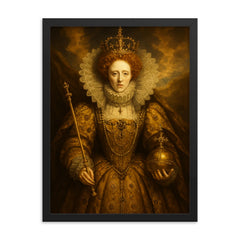 Epic Elizabeth I portrait framed print on a plain backdrop in size 18"x24".