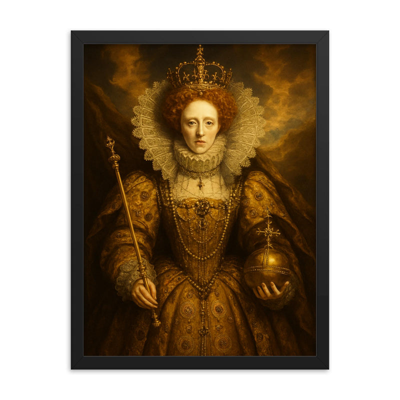 Epic Elizabeth I portrait framed print on a plain backdrop in size 18