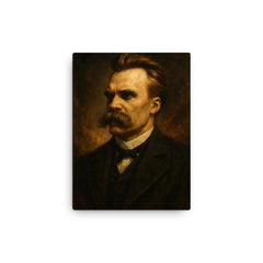 Epic Friedrich Nietzsche portrait canvas print on a plain backdrop in size 12"x16".