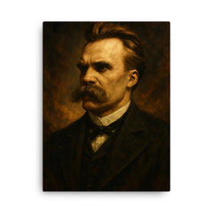 Epic Friedrich Nietzsche portrait canvas print on a plain backdrop in size 18"x24".