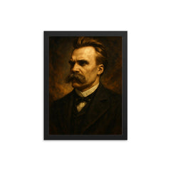 Epic Friedrich Nietzsche portrait framed print on a plain backdrop in size 12"x16".