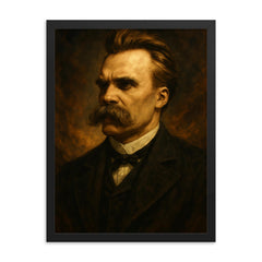 Epic Friedrich Nietzsche portrait framed print on a plain backdrop in size 18"x24".