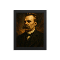 Epic Friedrich Nietzsche portrait framed print on a plain backdrop in size 8"x10".