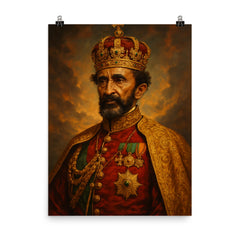 Epic Haile Selassie portrait poster on a plain backdrop in size 8"x10".