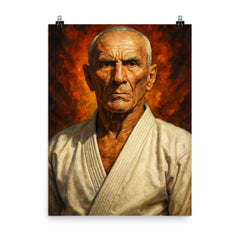 Epic Helio Gracie portrait poster on a plain backdrop in size 8"x10".