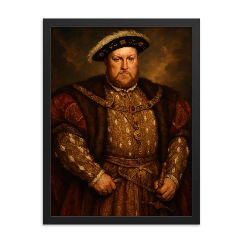 Epic Henry VIII of England portrait framed print on a plain backdrop in size 18