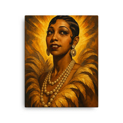 Epic Josephine Baker portrait canvas print on a plain backdrop in size 16"x20".