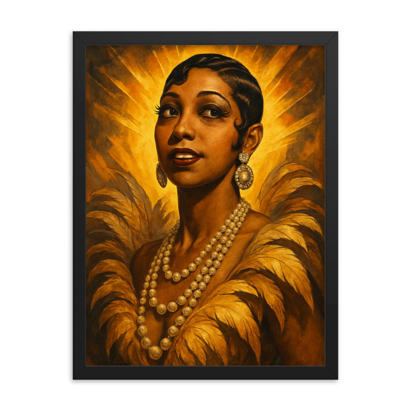 Epic Josephine Baker portrait framed print on a plain backdrop in size 18