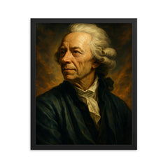 Epic Leonhard Euler portrait framed print on a plain backdrop in size 16"x20".