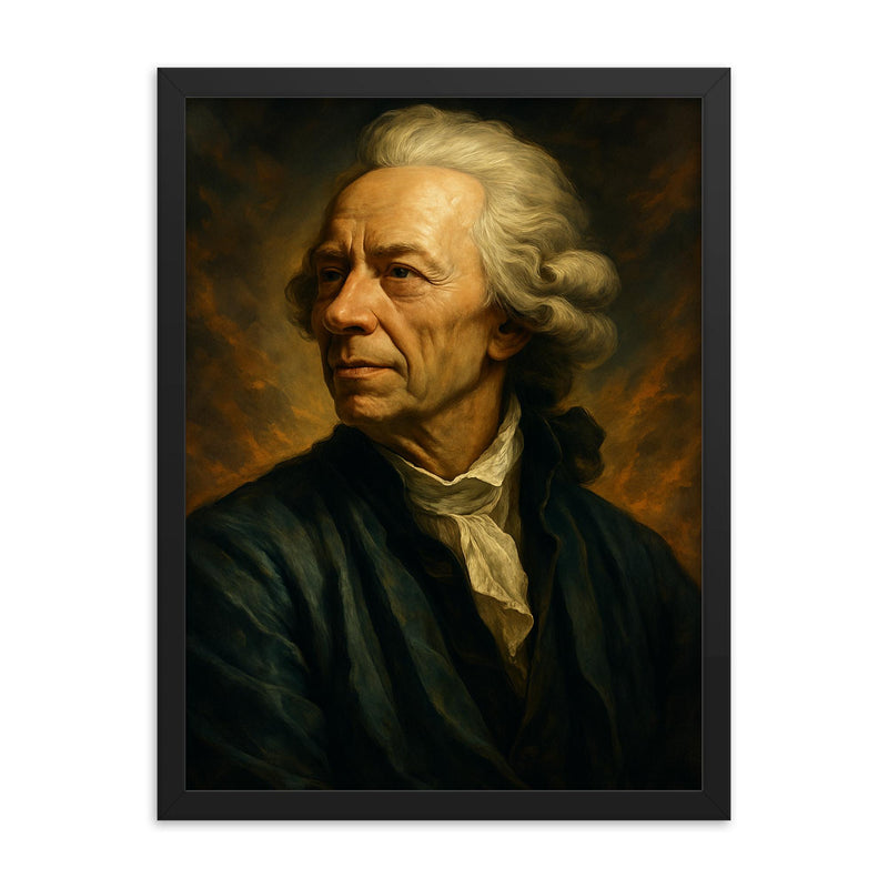 Epic Leonhard Euler portrait framed print on a plain backdrop in size 18