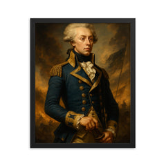 Epic Marquis de Lafayette portrait framed print on a plain backdrop in size 16"x20".