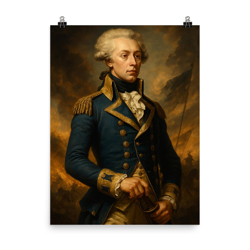 Epic Marquis de Lafayette portrait poster on a plain backdrop in size 8