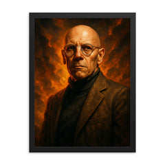 Epic Michel Foucault portrait framed print on a plain backdrop in size 18"x24".