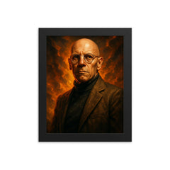 Epic Michel Foucault portrait framed print on a plain backdrop in size 8"x10".