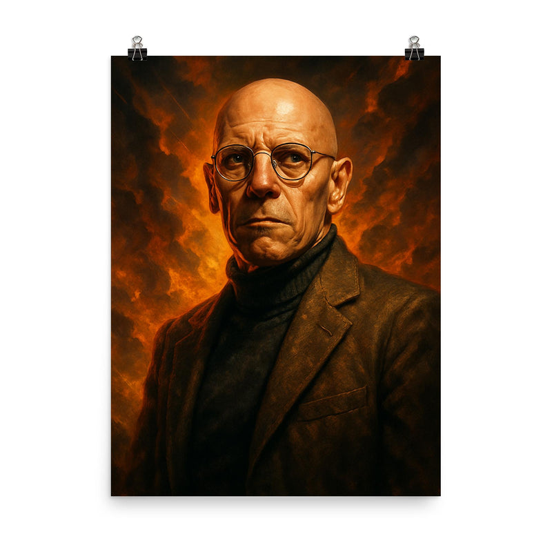 Epic Michel Foucault portrait poster on a plain backdrop in size 8