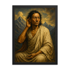 Epic Milarepa portrait framed print on a plain backdrop in size 18"x24".