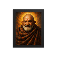 Epic Neem Karoli Baba portrait framed print on a plain backdrop in size 8"x10".