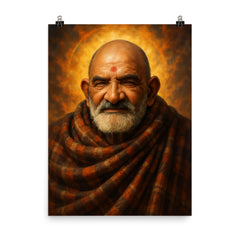 Epic Neem Karoli Baba portrait poster on a plain backdrop in size 8"x10".