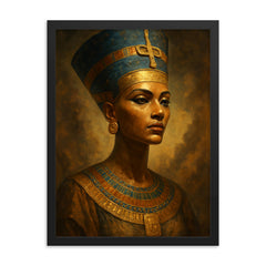 Epic Nefertiti portrait framed print on a plain backdrop in size 18"x24".