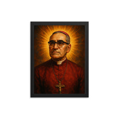 Epic Oscar Romero portrait framed print on a plain backdrop in size 12"x16".