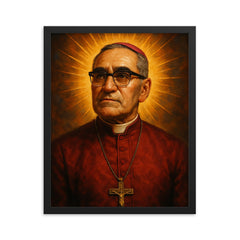 Epic Oscar Romero portrait framed print on a plain backdrop in size 16"x20".