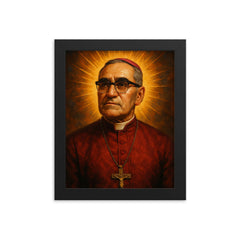 Epic Oscar Romero portrait framed print on a plain backdrop in size 8"x10".