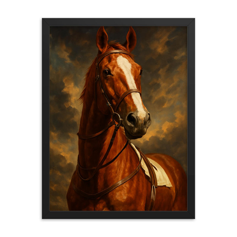 Epic Phar Lap portrait framed print on a plain backdrop in size 18