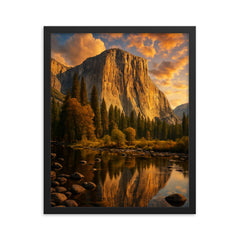 Epic picture of El Capitan Yosemite framed print on a plain backdrop in size 16"x20".