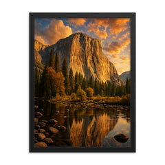 Epic picture of El Capitan Yosemite framed print on a plain backdrop in size 18"x24".