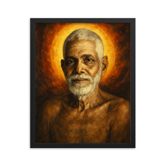 Epic Ramana Maharshi portrait framed print on a plain backdrop in size 16"x20".
