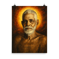 Epic Ramana Maharshi portrait poster on a plain backdrop in size 8"x10".