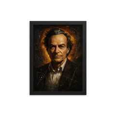 Epic Richard Feynman portrait framed print on a plain backdrop in size 12"x16".