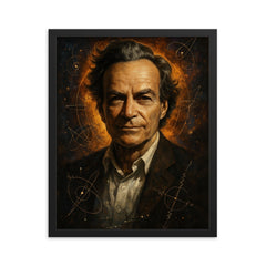 Epic Richard Feynman portrait framed print on a plain backdrop in size 16"x20".