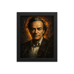 Epic Richard Feynman portrait framed print on a plain backdrop in size 8"x10".