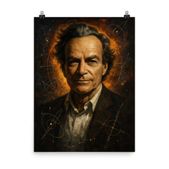 Epic Richard Feynman portrait poster on a plain backdrop in size 8"x10".