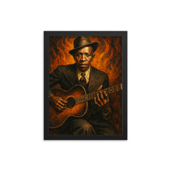 Epic Robert Johnson portrait framed print on a plain backdrop in size 12"x16".