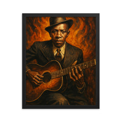 Epic Robert Johnson portrait framed print on a plain backdrop in size 16"x20".
