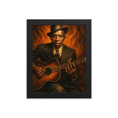 Epic Robert Johnson portrait framed print on a plain backdrop in size 8"x10".