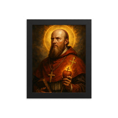 Epic Saint Francis de Sales portrait framed print on a plain backdrop in size 8"x10".
