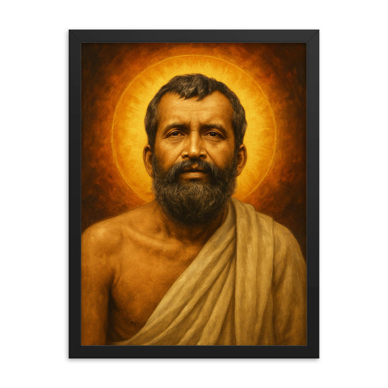 Epic Sri Ramakrishna portrait framed print on a plain backdrop in size 18