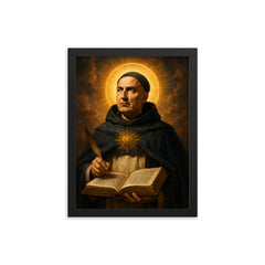 Epic St Thomas Aquinas portrait framed print on a plain backdrop in size 12"x16".