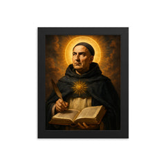 Epic St Thomas Aquinas portrait framed print on a plain backdrop in size 8"x10".
