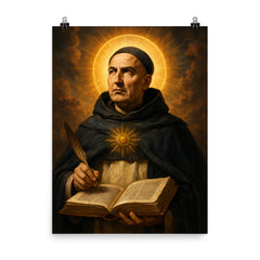 Epic St Thomas Aquinas portrait poster on a plain backdrop in size 8"x10".