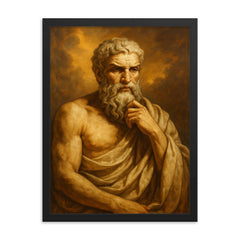Epicurus framed print on a plain backdrop in size 18"x24".