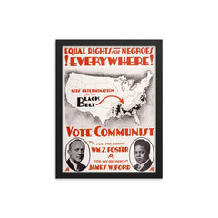 Equal Rights for Negroes Everywhere! USA, 1932 - Map Highlighting Southern Counties with Majority African American Populations framed print on a plain backdrop in size 12"x16".