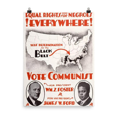 Equal Rights for Negroes Everywhere! USA, 1932 - Map Highlighting Southern Counties with Majority African American Populations poster on a plain backdrop in size 8"x10".