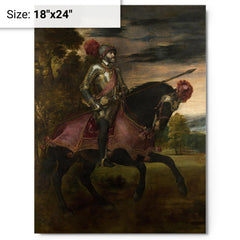 Equestrian Portrait of Charles V by Titian metal print on a plain backdrop in size 18"x24".