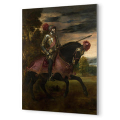 Equestrian Portrait of Charles V by Titian metal print mockup