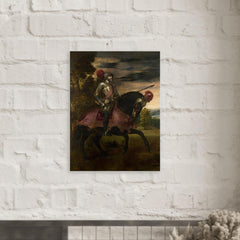 Equestrian Portrait of Charles V by Titian metal print mockup